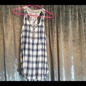 Free People Tank Tunic Sear Sucker Tie Back Lace 8